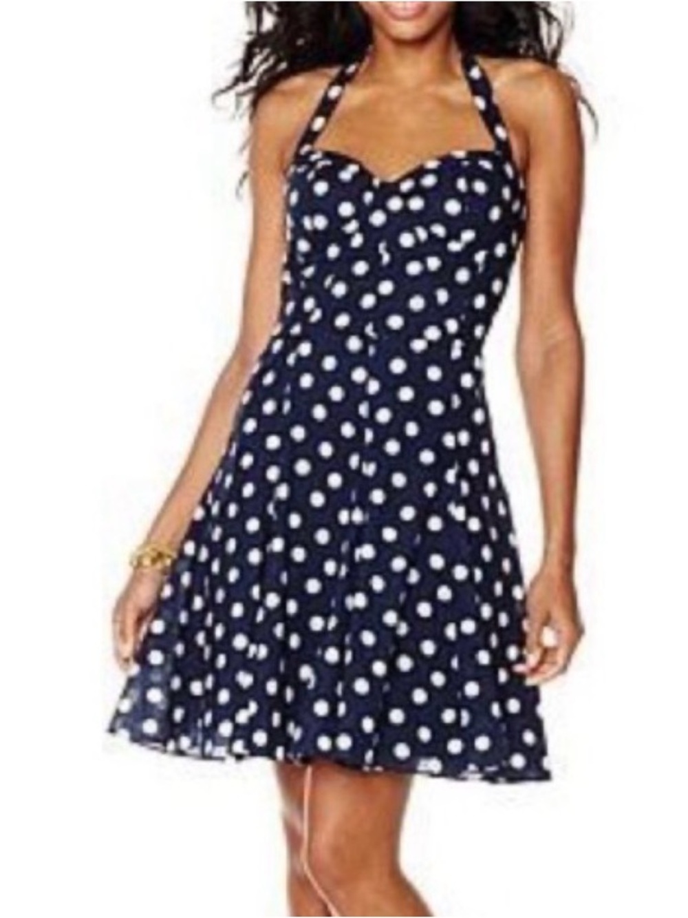 Vintage Betsey Johnson Rockabilly Navy Halter Polka Dot Dress Size 8
